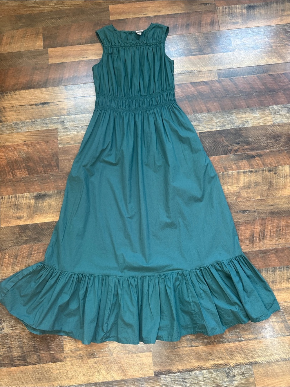 A New Day Green Smocked Waist Sleeveless Maxi Dress Pockets Size Medium